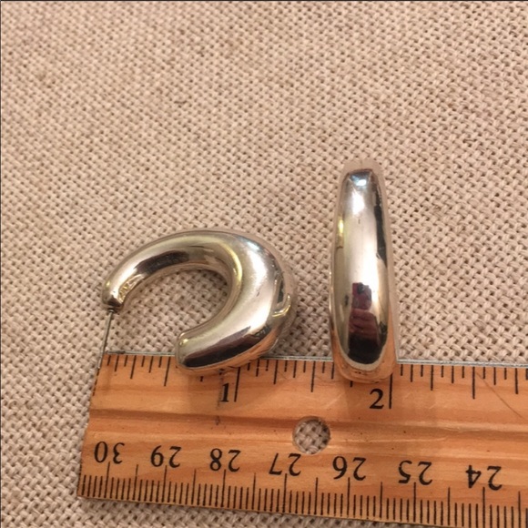 Silver Puffed Hoop Earrings - Picture 4 of 8